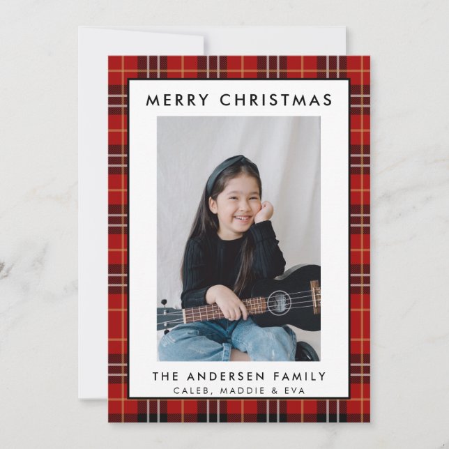 Rustic Red Tartan Play God jul Photo Card (Framsida)