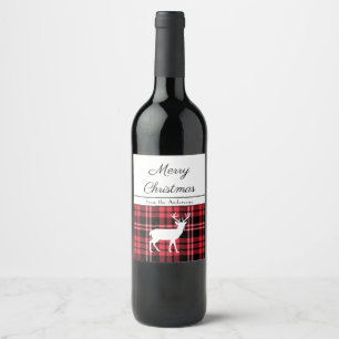 Rustic Red Tartan Play Hjort jul Vinflaska Etikett