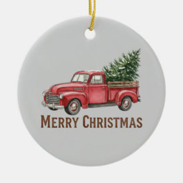Rustic Red Truck Christmas Farmhouse Pine Tree Julgransprydnad Keramik