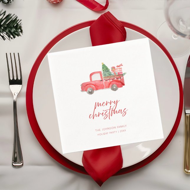 Rustic Red Truck Merry Christmas Holiday Party Pappersservett (Skapare uppladdad)