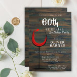 Rustic Red Vin 60:e födelsedag Party Inbjudningar<br><div class="desc">Rustic Wood Red Vin 60:e födelsedagsinbjudan till överraskningspartiet. Födelsedag inbjudan med rustisk mörk, träbakgrund och abstrakt glas med rött vin. Texten är i ett vitt skript i trendiget och är lätt att anpassade - anpassa den med namn, ålder, datum, plats och OSA. Du kan ändra all text i inbjudan. Inbjudan...</div>