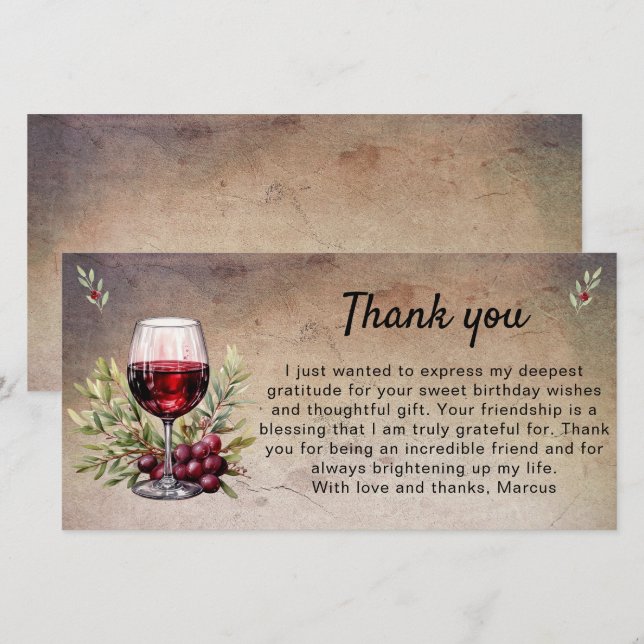 Rustic Red Vin Glass Olive Löv Birthday Tack Kort (Fram/baksida)
