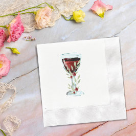 Rustic Red Vin Glass Ro Watercolor Botanical Pappersservett