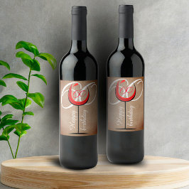 Rustic Red Vin Glass-skript 60:e födelsedagen Vinflaska Etikett