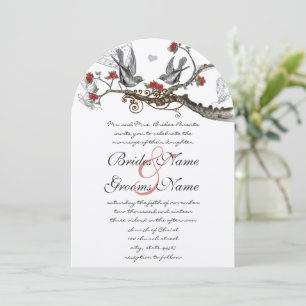 Rustic Red Vintage Birds Wedding bjudande in Inbjudningar