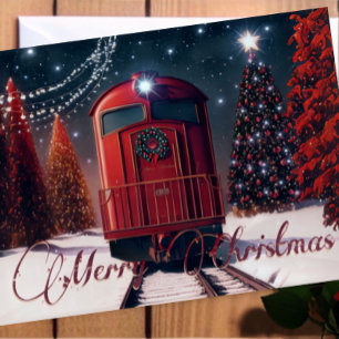 Rustic Red Watercolor jul Trolley Photo Kort