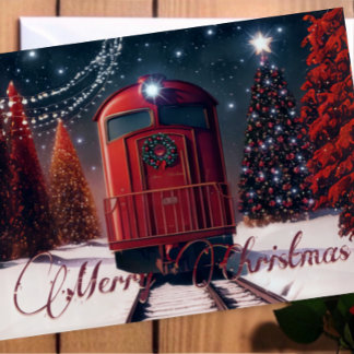 Rustic Red Watercolor jul Trolley Photo Kort