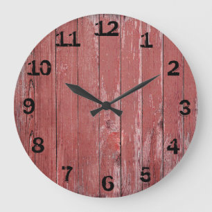 Rustic Red Weasted Barn Board Stor Klocka