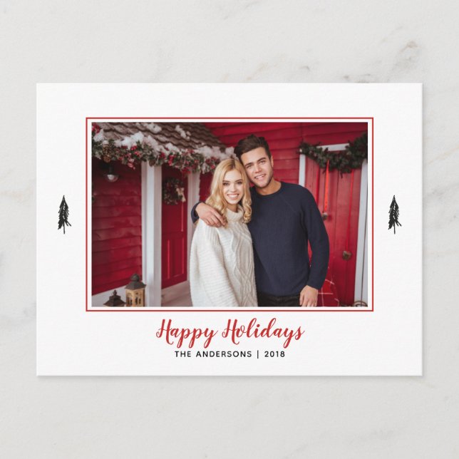 Rustic Red & White Gingham Flanell Julgran Meddelande Vykort (Framsida)