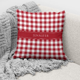 Rustic Red & White Gingham Mönster Namn Throw Kudde