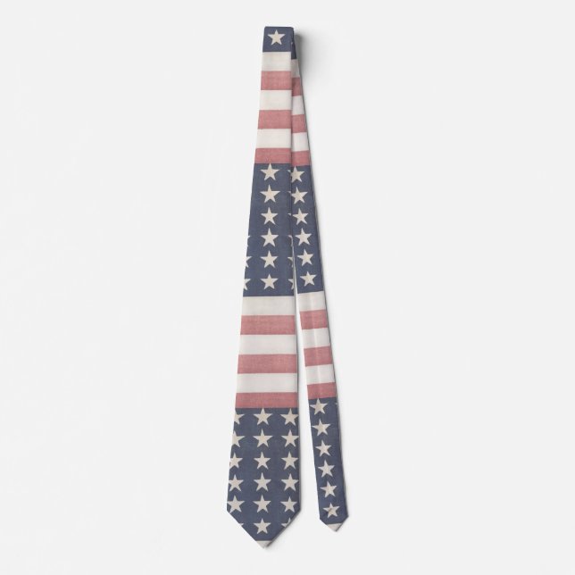 Rustic Red White och Blue Vintage Flagga Slips (Framsida)