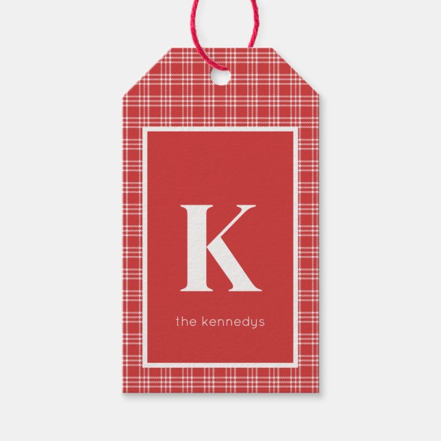 Rustic Red & White Play Monogram Presentetikett (Framsidan)