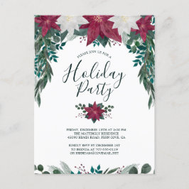Rustic Red White Poinsettia Foliage Julfest Inbjudan Vykort