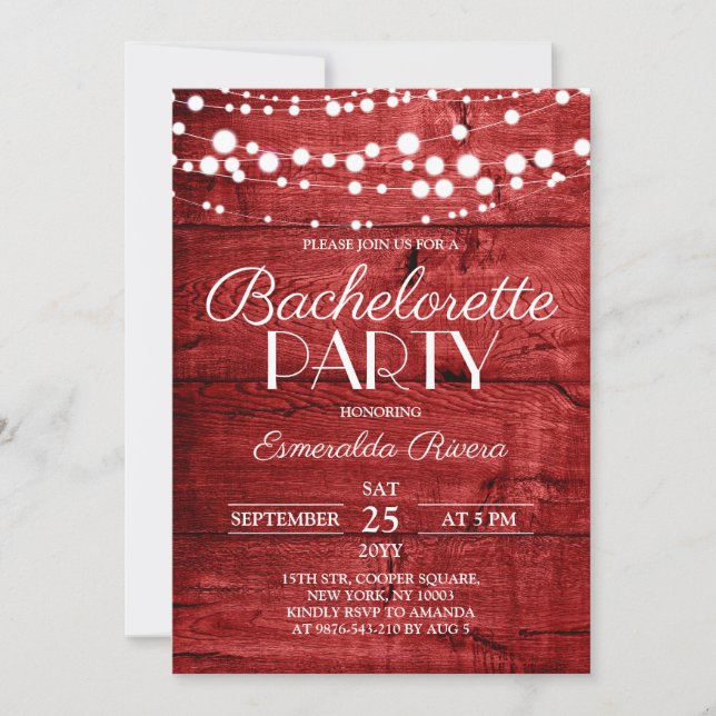 Rustic Red Wood Bachelorette Party Inbjudningar (Framsida)