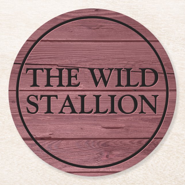 Rustic Red Wood Faux Engraved Namn Pub Underlägg Papper Rund (Framsidan)