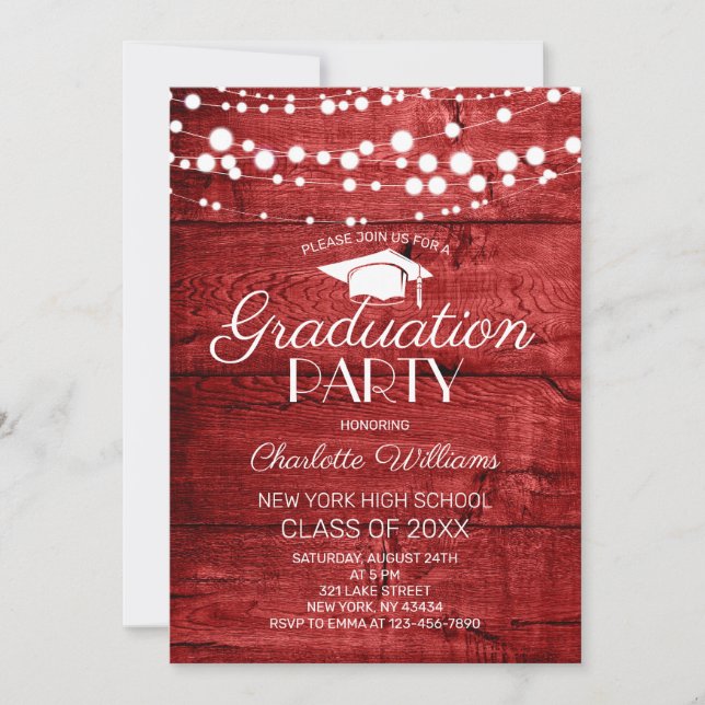 Rustic Red  Wood Graduation Party Inbjudningar (Framsida)