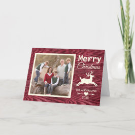 Rustic Red Wood Reindeer julfamiljfoto Helgkort