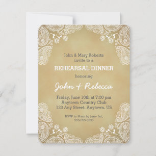 Rustic Rehearsal Dinner Inbjudan, White Paisley Inbjudningar