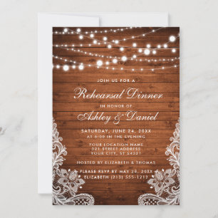 Rustic Rehearsal Dinner Wood String Ljus Snöre Inbjudningar
