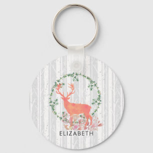 Rustic Reindeer Boho Watercolor Anpassningsbar Nyckelring