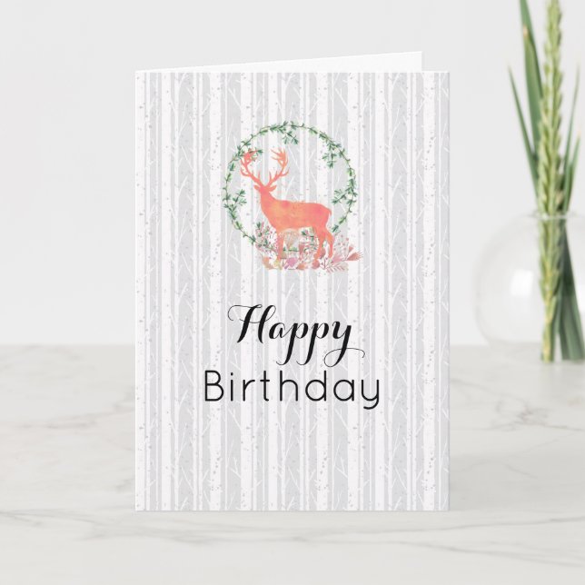 Rustic Reindeer Boho Watercolor Birthday Kort (Framsida)
