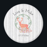 Rustic Reindeer Boho Watercolor Bröllop Magnet<br><div class="desc">En minnesmagnet bröllop med digital vattenfärgdesign. En pastellrensilhuett i en orange av örter och löv. Svampar och skogsängar vid hans fötter. En grått och vit björk träd mönster i bakgrunden.</div>