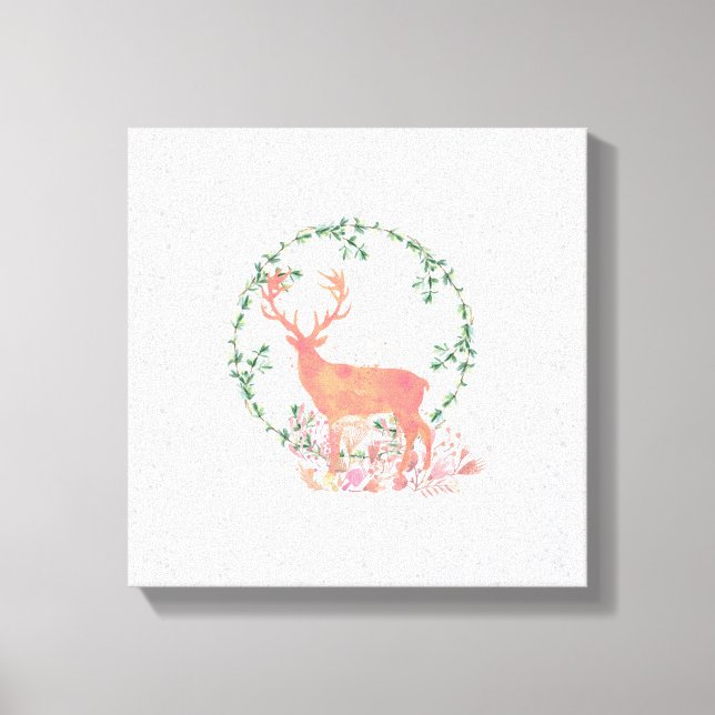 Rustic Reindeer Boho Watercolor Canvastryck (Framsida)