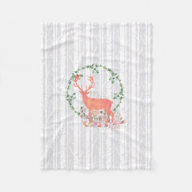 Rustic Reindeer Boho Watercolor Fleecefilt (Framsidan)