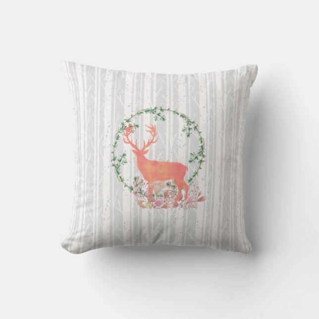 Rustic Reindeer Boho Watercolor Kudde (Framsida)