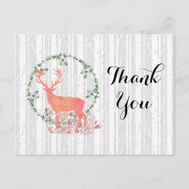 Rustic Reindeer Boho Watercolor Tack Vykort (Framsida)