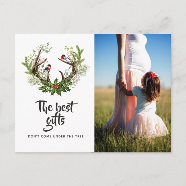 Rustic Reindeer jul Baby väntar på foto Meddelande Vykort (Framsida)