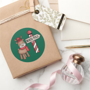 Rustic Reindeer North Pole Retro Runt Klistermärke