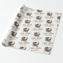 Rustic Reindeer och sleigh grey och guld chic Presentpapper