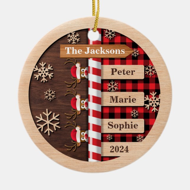 Rustic Reindeer Plade Familjjul Julgransprydnad Keramik (Framsidan)