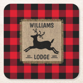 Rustic Reindeer Red Buffalo Play Family Namn Tri Underlägg Papper Kvadrat