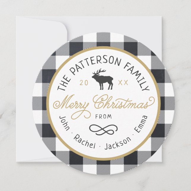 Rustic Reindeer Round-fotokort för jul Julkort (Framsida)