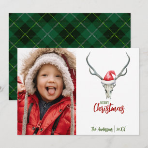Rustic Reindeer Skull med Play-julfoto Julkort