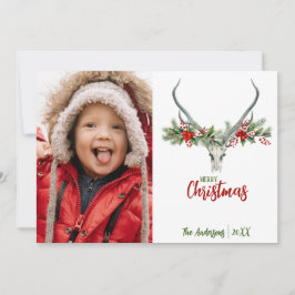 Rustic Reindeer Skull med Play-julfoto Julkort