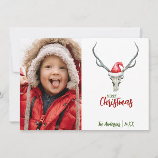 Rustic Reindeer Skull med Play-julfoto Julkort