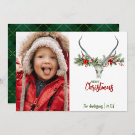 Rustic Reindeer Skull med Play-julfoto Julkort