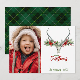 Rustic Reindeer Skull med Play-julfoto Julkort