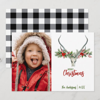 Rustic Reindeer Skull med Play-julfoto Julkort