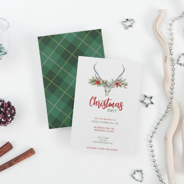 Rustic Reindeer Skull med skal som ligger jul Part Julkort (Skapare uppladdad)