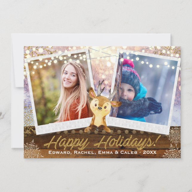 Rustic Reindeer Two Photo Ram jul Collage Julkort (Framsida)