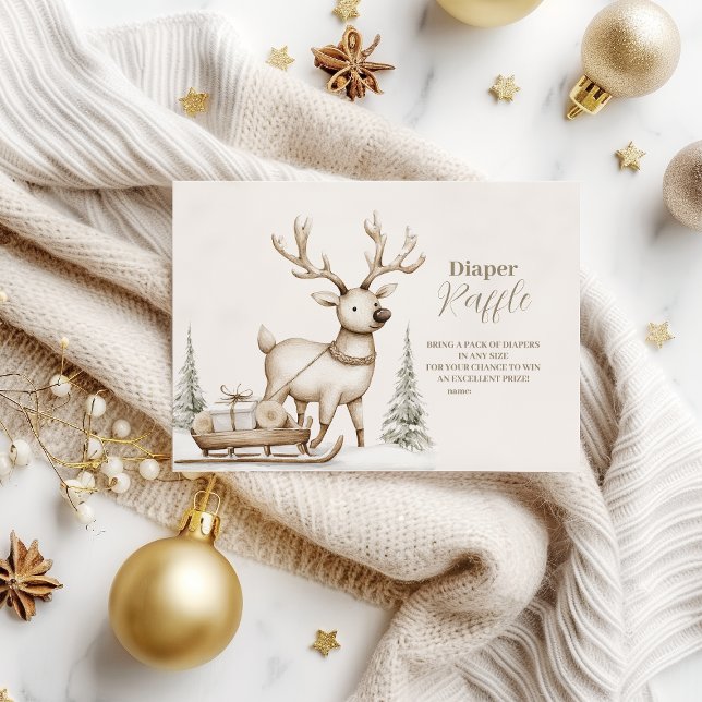 Rustic Reindeer Winter Baby Shower Diapper Raffle Tilläggskort (Skapare uppladdad)