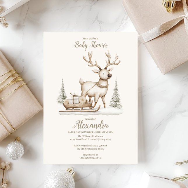 Rustic Reindeer Winter Baby Shower Inbjudningar (Skapare uppladdad)