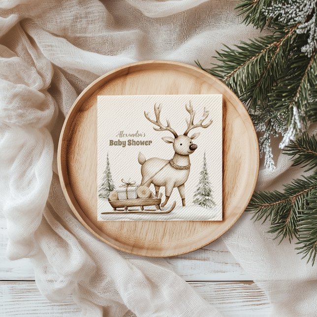 Rustic Reindeer Winter Baby Shower Pappersservett (Skapare uppladdad)