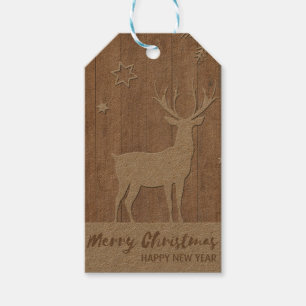 Rustic Reindeer Wood Panel-jul Presentetikett