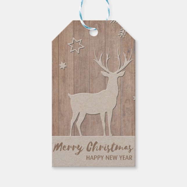 Rustic Reindeer Wood Panel-jul Presentetikett (Framsidan)