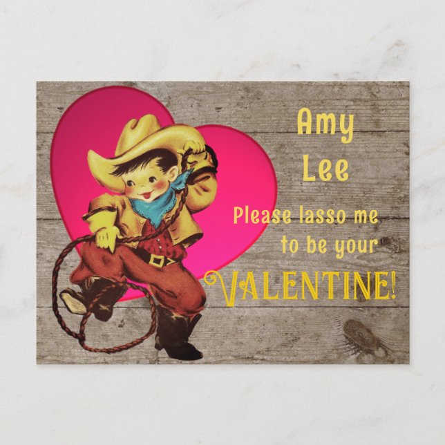 Rustic Retro Cowboy Valentine Helg Vykort (Framsida)